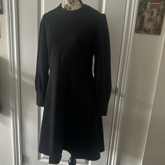 Ann Taylor Button Trim Ponte Flare Dress Black Women's - Picture 3 of 7